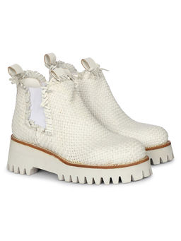 Saint G - White Woven Leather Ankle Chelsea Boots