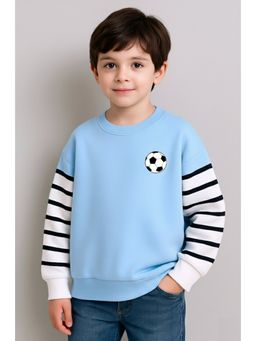 Bubble Berry - Boys Striped Sleeves Football Print Oversized Sweatshirt