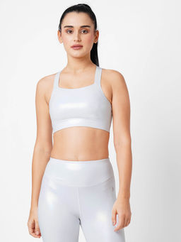 BODD ACTIVE - White Holo Twisty Back Sports Bra