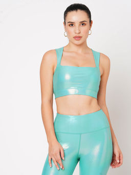 BODD ACTIVE - Teal Holo Twist Back Sports Bra