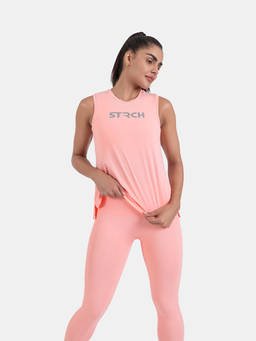 STRCH - peach Solid Regular Fit Sleeveless Round Neck Tank Top