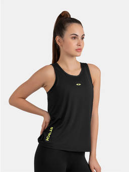 STRCH - Black Solid Regular Fit Sleeveless Round Neck Tank Top