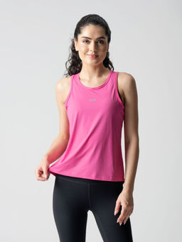 STRCH - Solid Pink Regular Fit Sleeveless Round Neck Tank Top