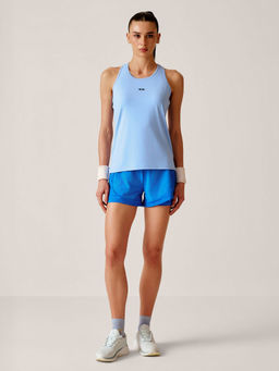 STRCH - Blue Solid Regular Fit Sleeveless Round Neck Tank Top