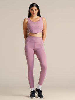 STRCH - Wonder Women Solid Regular Fit Sleeveless Mauve Crop Tank Top