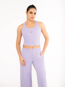 STRCH - Power Active Solid Regular Fit Sleeveless Lavender Crop Tank Top