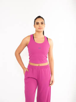 STRCH - Power Active Solid Regular Fit Sleeveless Pink Crop Tank Top