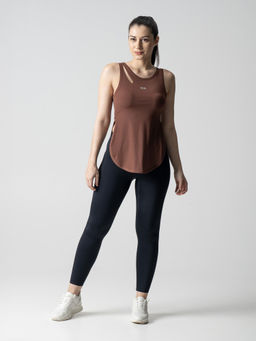STRCH - brown Solid Regular Fit Sleeveless Round Neck Tank Top