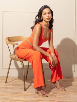 RSVP by Nykaa Fashion - Orange Cut-out Wide Leg Solid Co-ord (Set of 2)
