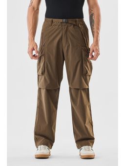 Snitch - Brown Solid Regular Casual Cargo Pants with Belt