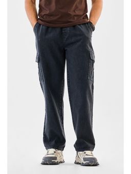 Snitch - Black Solid Relaxed Casual Cargo Pants
