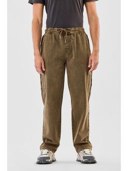 Snitch - Brown Solid Relaxed Casual Cargo Pants