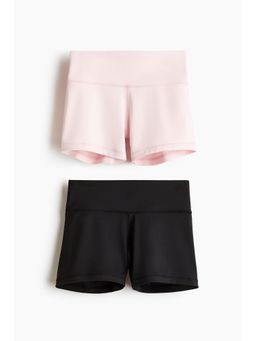 H&M - Girls Black 2-pack short sports cycling shorts with DryMove