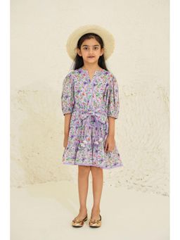 The Tribe Kids - Cotton Floral Printed Girls Knee Length Dress
