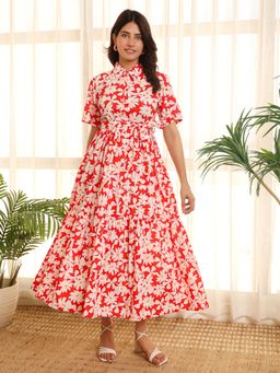 Noun - Clover Red Cotton Dress with Belt (Set of 2)