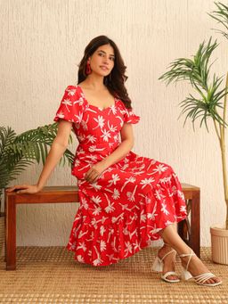 Noun - Addison Red Floral Midi Dress