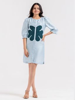 WEAVLLITE - Blue Viscose blend Patch Work Mini Dress