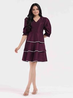 WEAVLLITE - Burgundy Viscose blend Layered Mini Dress