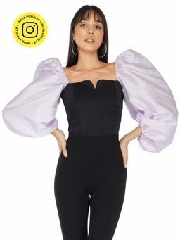 The Clothing Factory - Balloon Sleeves Corset Top In Black Color