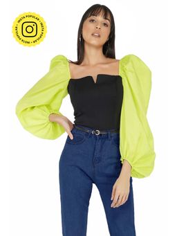 The Clothing Factory - Balloon Sleeves Corset Top In Black Color