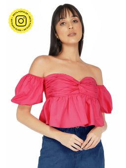 The Clothing Factory - Pink Off Shoulder Puff Sleeves Top