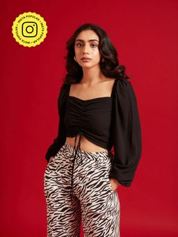 The Clothing Factory - Long Sleeve Front Rushed Tunnel Top Black