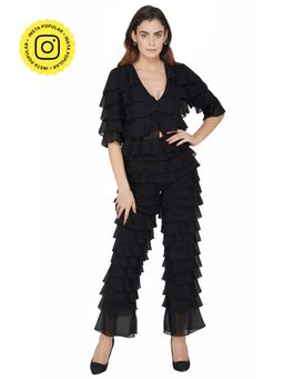 The Clothing Factory - Black Ruffled Straight Legged Pants