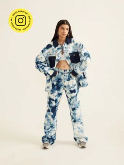 The Clothing Factory - Blue And White Tie-Dye Effect Flared Denim Jeans For Women