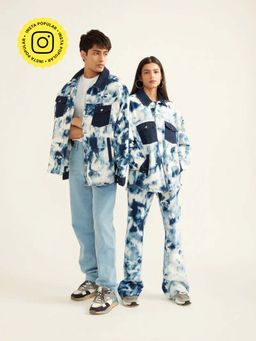 The Clothing Factory - Blue And White Tie-Dye Effect Oversized Unisex Jacket