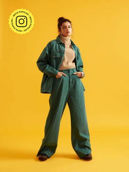 The Clothing Factory - Green High Rise Flared Twill Pants For Women