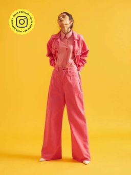 The Clothing Factory - Pink High Rise Flared Twill Pants For Women