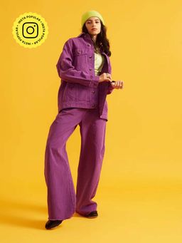 The Clothing Factory - Purple High Rise Flared Twill Pants For Women
