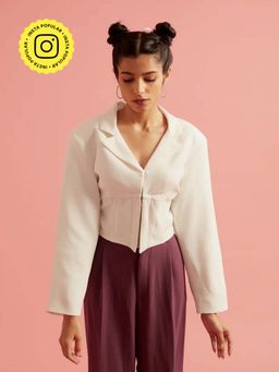The Clothing Factory - Plunging Front Corset Blazer White Top