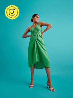 The Clothing Factory - Green Front Ruched Slip Dress