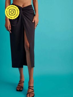 The Clothing Factory - Black Asymmetrical Knotted Skirt