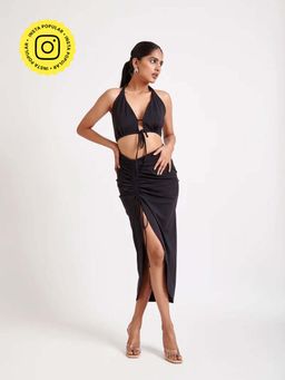 The Clothing Factory - Black Asymmetrical Drawstring Skirt