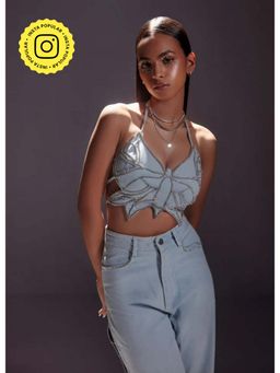 The Clothing Factory - Rhinestone Embellished Butterfly Top-Blue