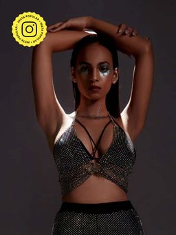 The Clothing Factory - Diamond Mesh Top with Ring Detail-Black