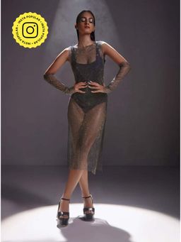 The Clothing Factory - Diamond Mesh Midi Dress-Black