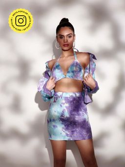 The Clothing Factory - Blue & Purple Tie Dye Twill Bralette Crop Top