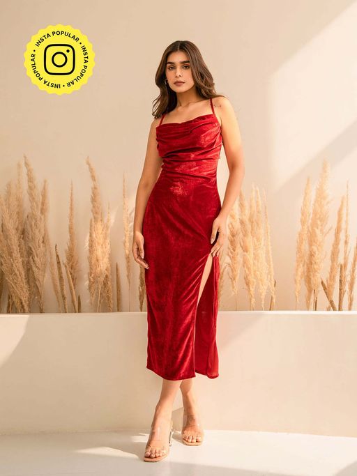 Buy The Clothing Factory Red Velvet Cowl Neck Dress Online Buy The Clothing Factory Red Velvet Cowl Neck Dress Online