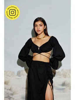 The Clothing Factory - Off Shoulder Crop Top with Crossover Drawstring Detail