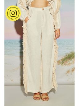 The Clothing Factory - Wide Leg Side Slit Pants with Fringe Lace