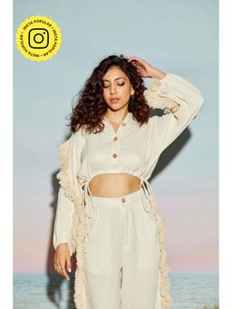 The Clothing Factory - Balloon Sleeve Crop Shirt with Fringe Lace