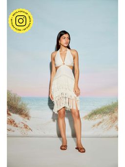 The Clothing Factory - Halter Neck O Ring Dress with Fringe Lace