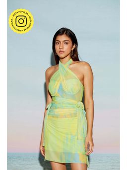 The Clothing Factory - Green Halter Neck Mesh Bandage Dress
