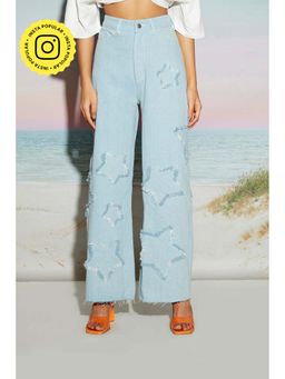 The Clothing Factory - Wide Leg Denim Jeans with Star Patch