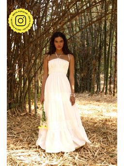 The Clothing Factory - Women Cotton Off White Gathered Maxi Dress