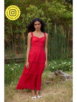 The Clothing Factory - Women Cotton Red Gathered Maxi Dress