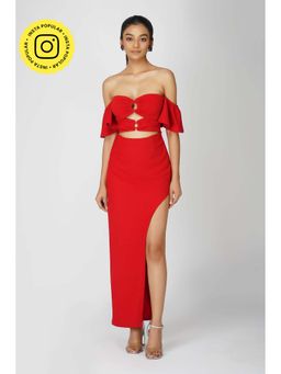 The Clothing Factory - Emily In Paris Front Cutout Slim Maxi Dress- Red